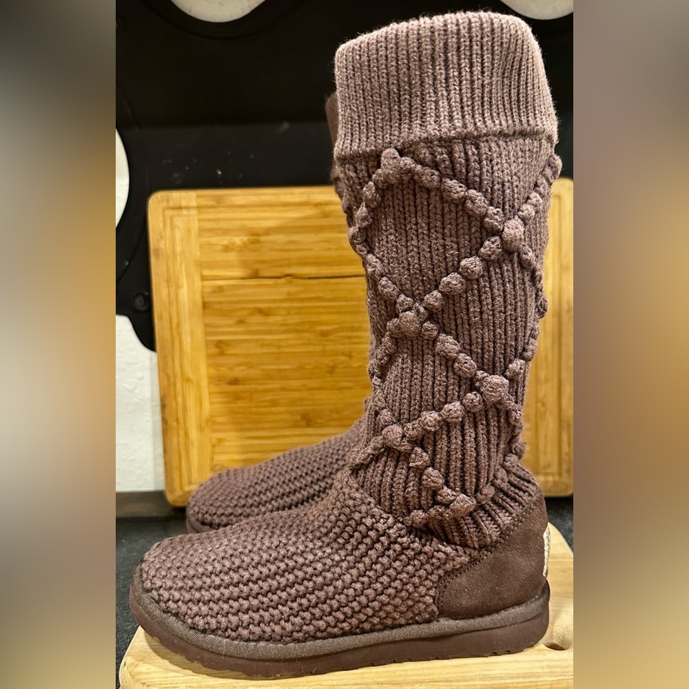 UGG Authentic Australia Argyle Brown Knit Midcalf Sock Sweater Boots - Picture 4 of 7